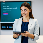 A professional Turkish woman, mid-30s, with a thoughtful yet pleased expression, interacting with a sleek tablet in a modern, brightly lit office. The tablet screen displays a highly personalized e-commerce interface with tailored product recommendations and a custom offer, clearly indicating hyper-personalization. She is dressed in a modest, contemporary business casual outfit. The background is softly blurred, emphasizing her focused engagement with the digital content. fully clothed, appropriate attire, safe for work, perfect anatomy, natural proportions, well-formed hands, proper finger count, natural body proportions, professional photography, high quality, soft studio lighting, appropriate content, family-friendly.