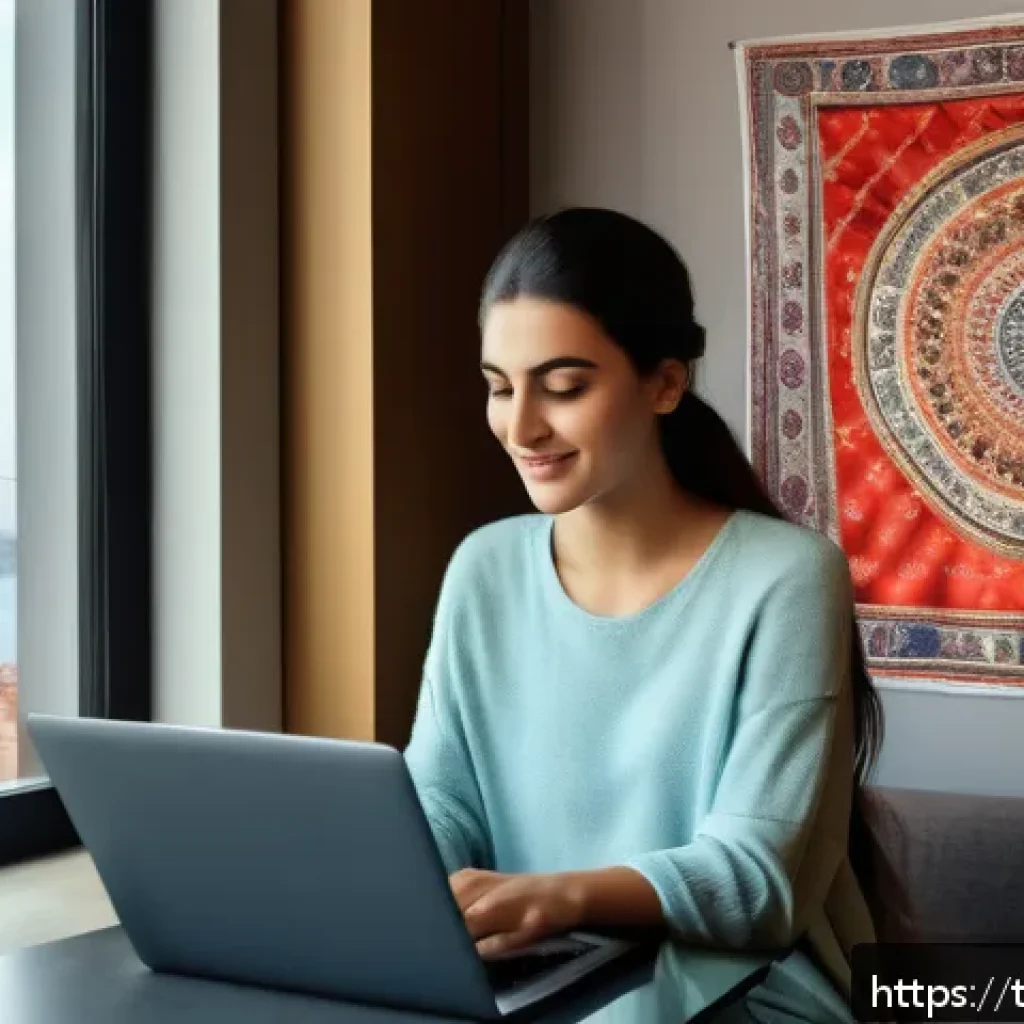 하이퍼 퍼스널라이제이션의 성공적인 구현 사례 - A modern Turkish e-commerce scene showing a young adult woman shopping online using a sleek laptop i...